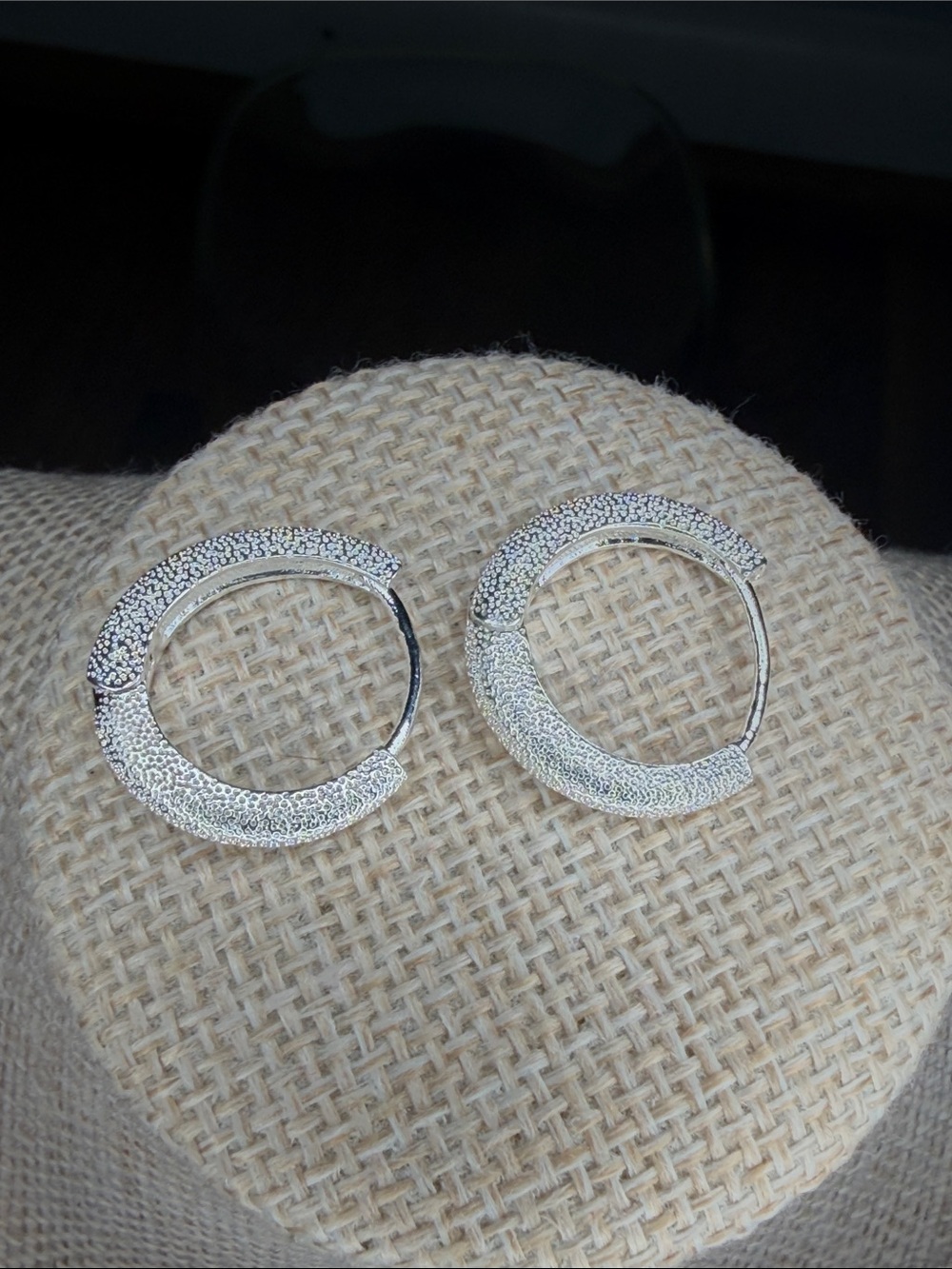 Silver tone Textured Hoop Earrings